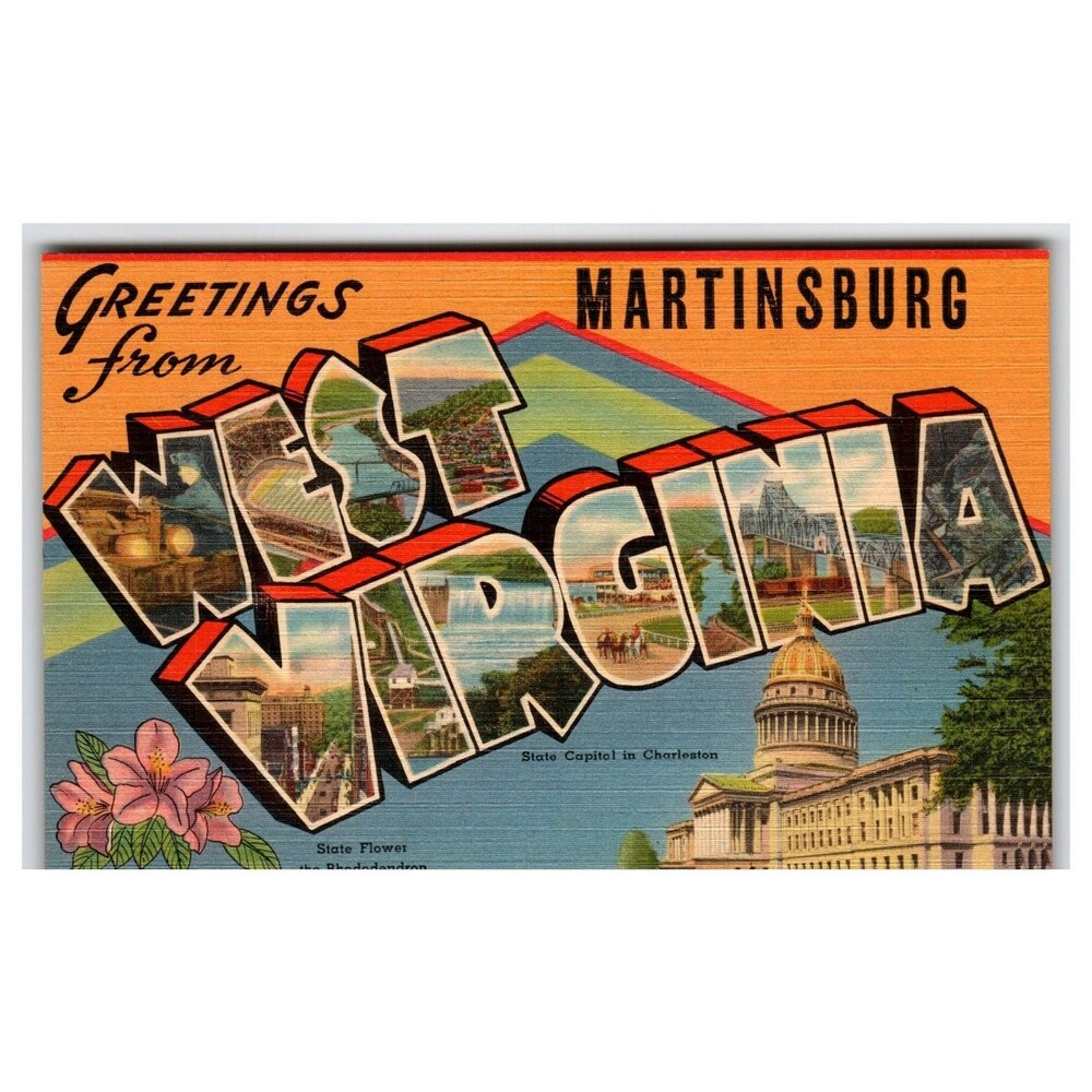 Vintage Martinsburg WV Greetings from West Virginia Large Letter Linen Postcard